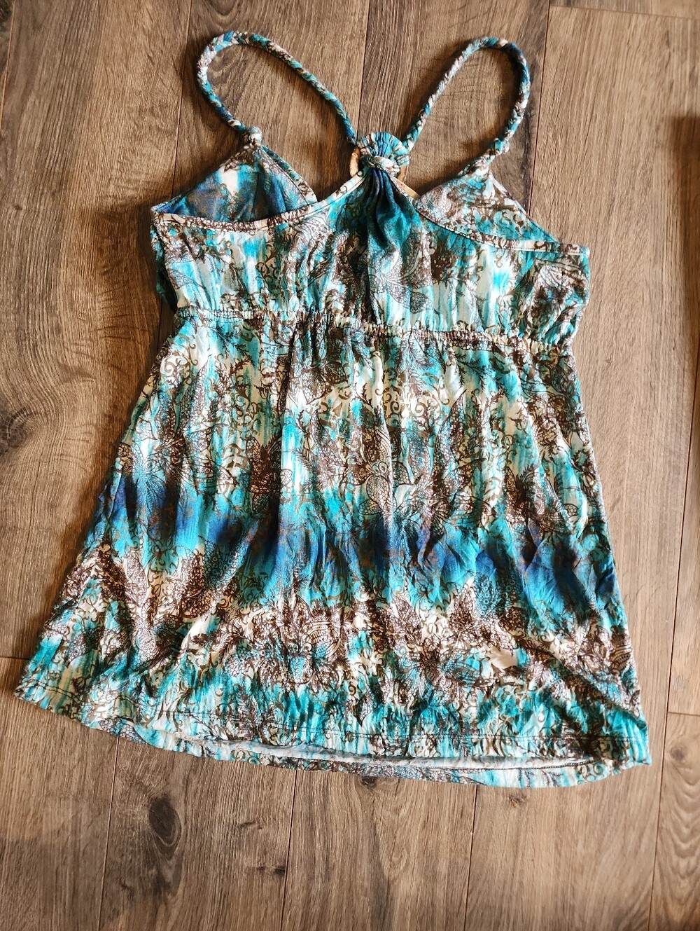 Y2k Top Beaded Turquoise Brown Sleeveless Babydoll Milkmaid Fairy Butterfly Tank